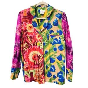 Roeqiya for Anthropologie Floral Button Down Shirt Small Multicolor Pajama Top